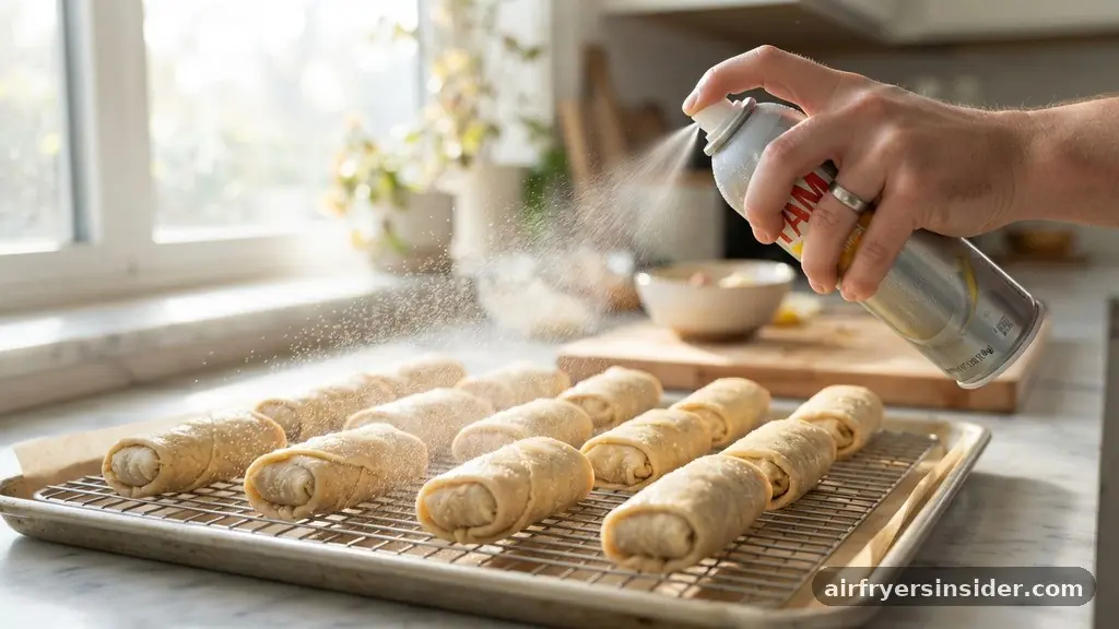 Applying Oil Spray for Extra Crunch - how to reheat egg rolls in air fryer