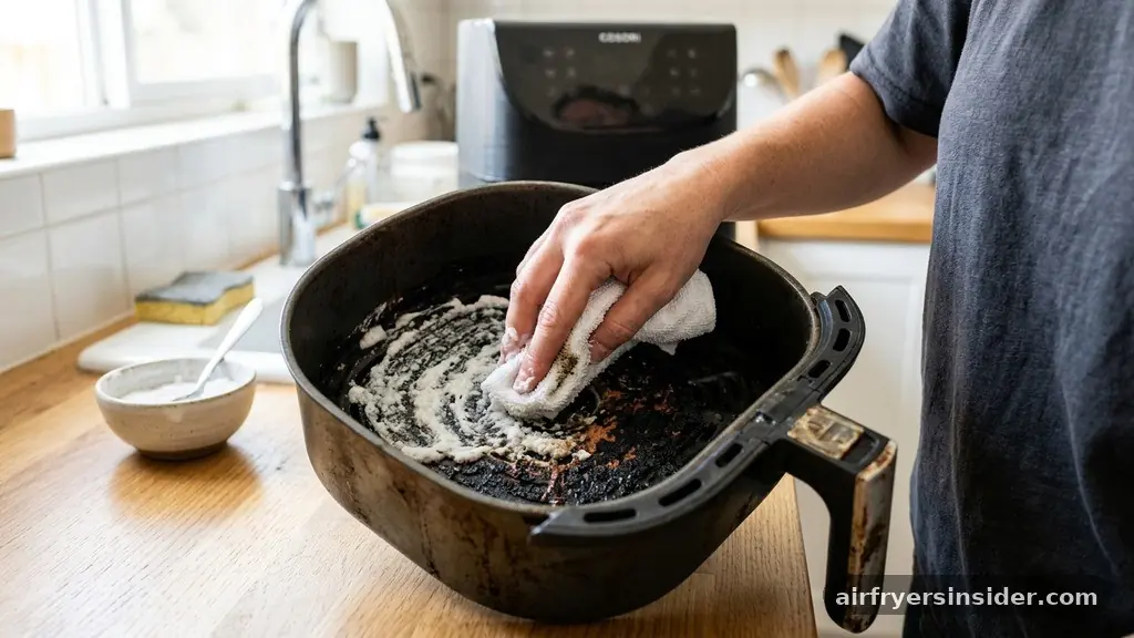 Removing Stubborn Carbonized Residue - how to clean an air fryer